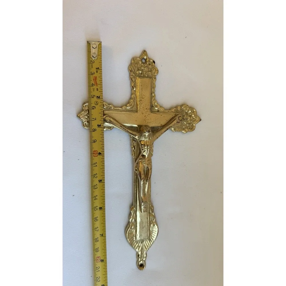 Vintage Brass Crucifix Cross Religious Jesus Christ Wall Hanging  8